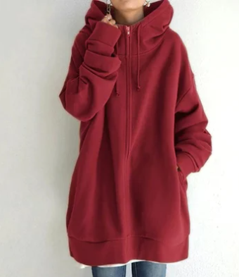 Amalie | Dame lang hoodie med lynlås til efterår og vinter