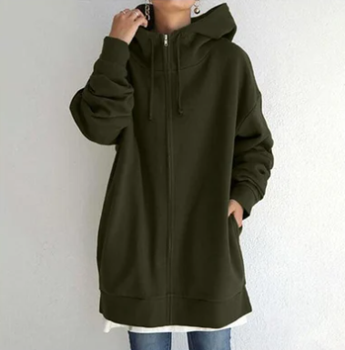 Amalie | Dame lang hoodie med lynlås til efterår og vinter