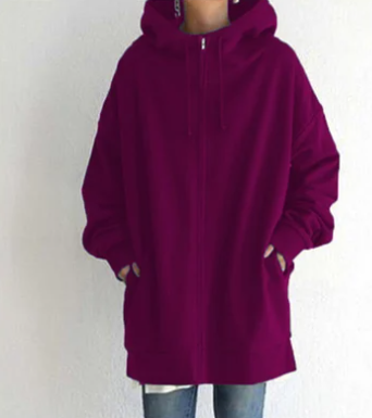 Amalie | Dame lang hoodie med lynlås til efterår og vinter