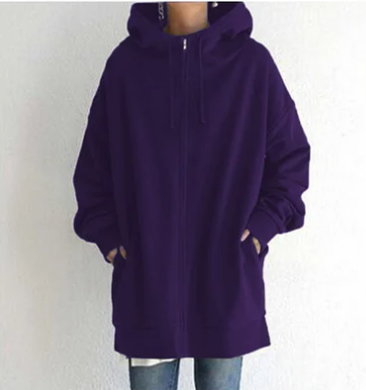 Amalie | Dame lang hoodie med lynlås til efterår og vinter