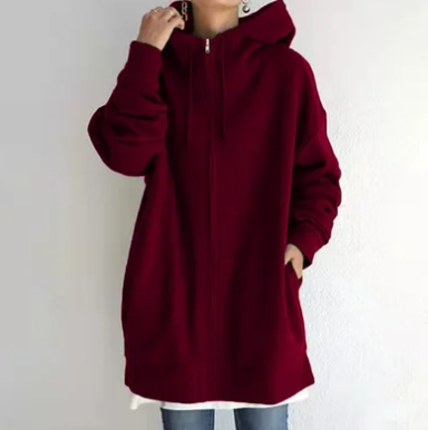 Amalie | Dame lang hoodie med lynlås til efterår og vinter