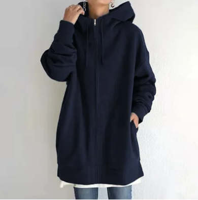 Amalie | Dame lang hoodie med lynlås til efterår og vinter