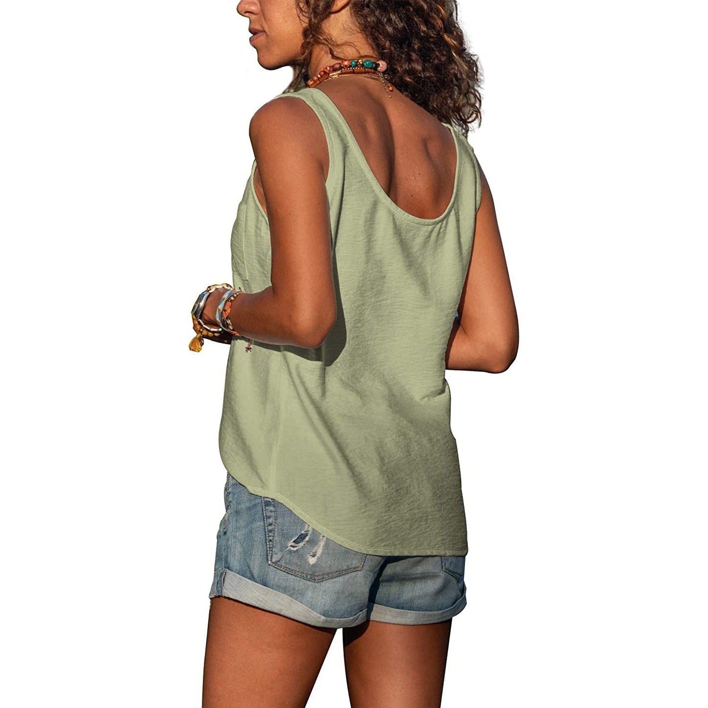 Anna | Dame tanktop med knaplukning og elegant Ibiza stil