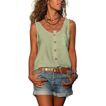 Anna | Dame tanktop med knaplukning og elegant Ibiza stil