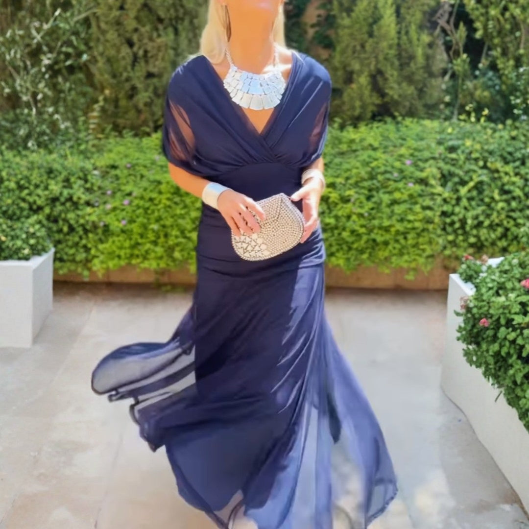 Louise | Dame aftenkjole med off shoulder og elegant draperet fald