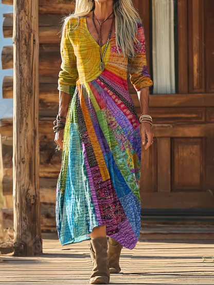 Birgitte | Boho chic maxikjole med solstrålemønster