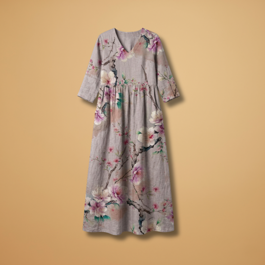 Olivia | Dame sommerkjole med blomsterprint og V hals