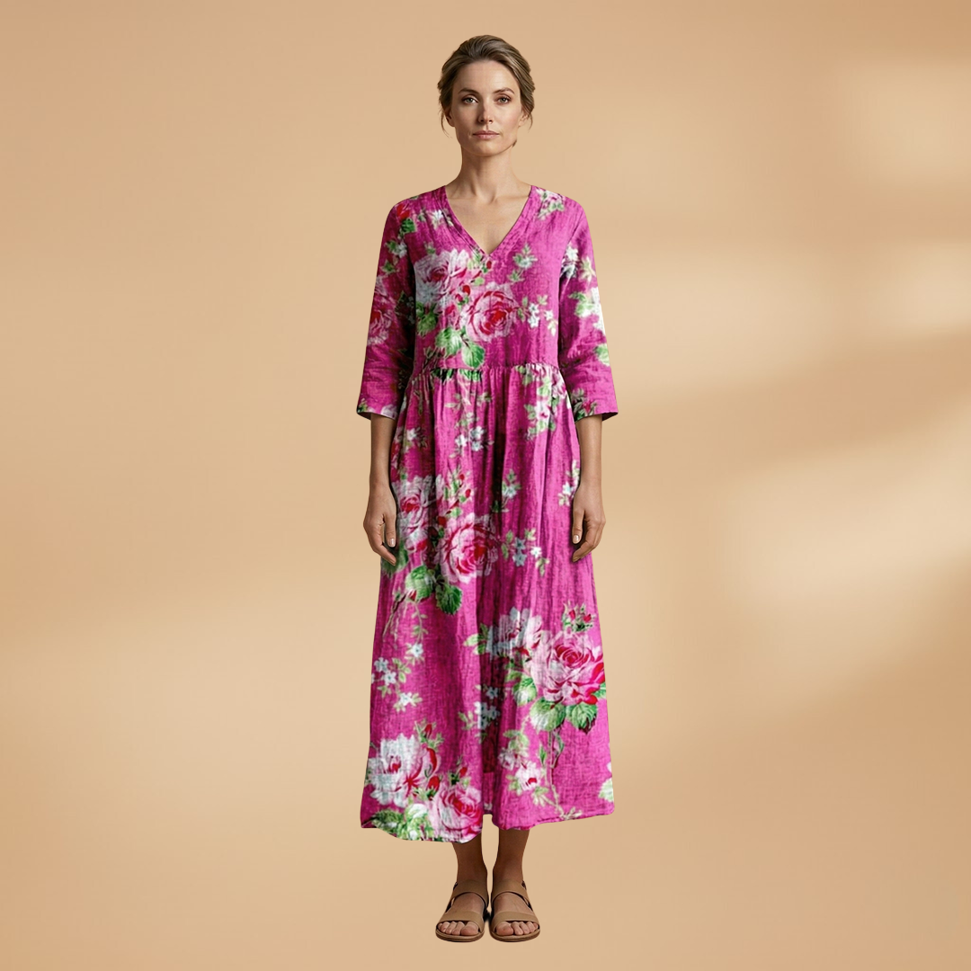 Olivia | Dame sommerkjole med blomsterprint og V hals