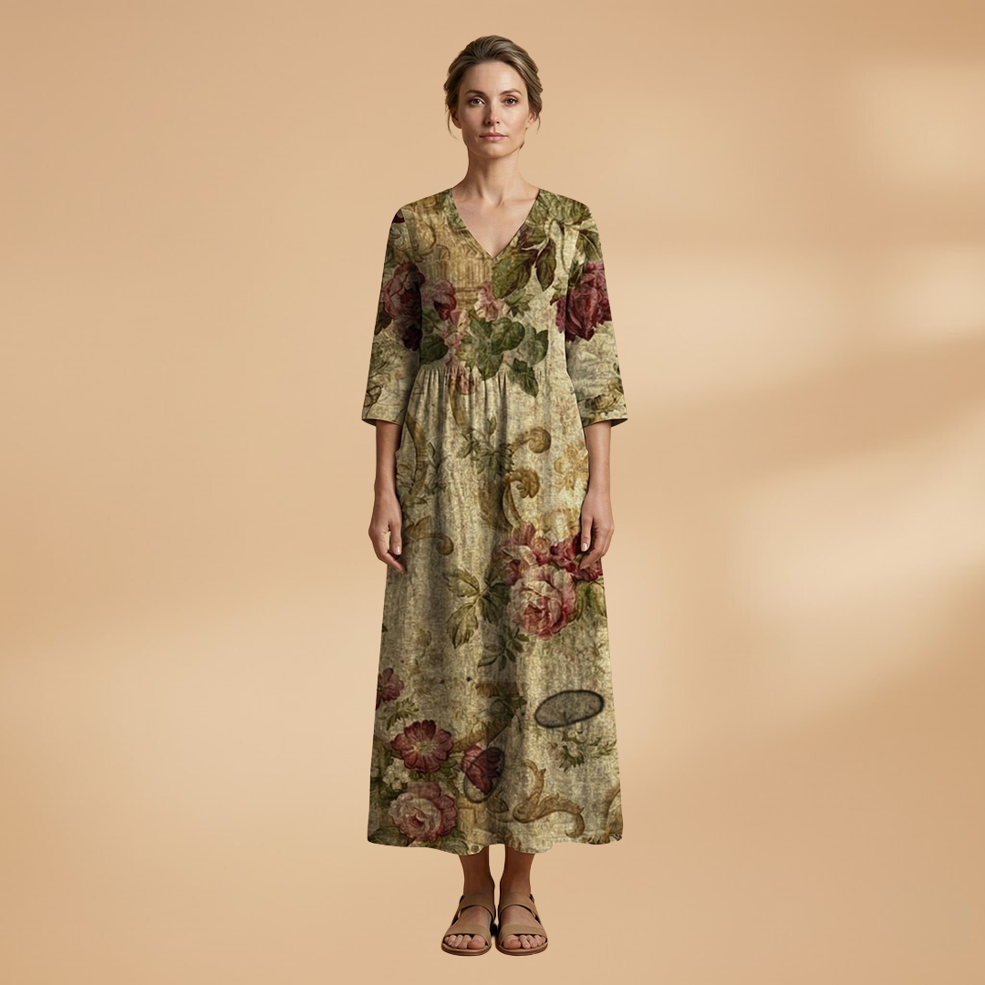 Olivia | Dame sommerkjole med blomsterprint og V hals