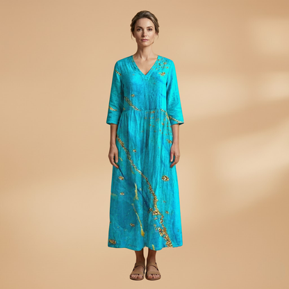 Olivia | Dame sommerkjole med blomsterprint og V hals