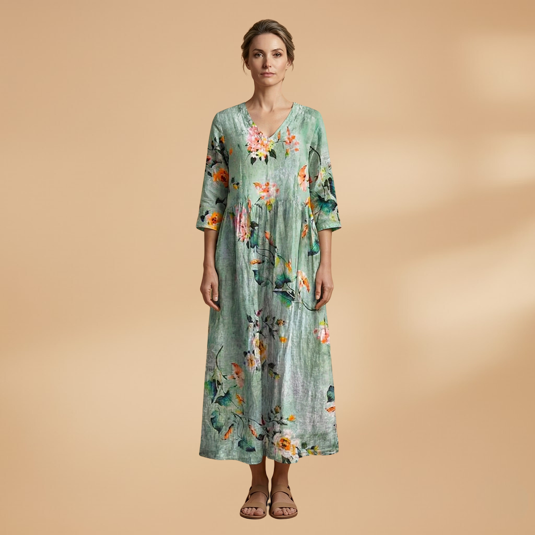 Olivia | Dame sommerkjole med blomsterprint og V hals