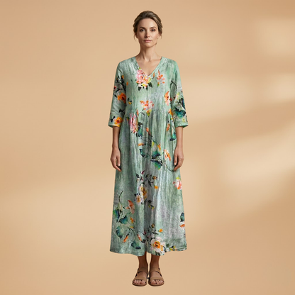 Olivia | Dame sommerkjole med blomsterprint og V hals