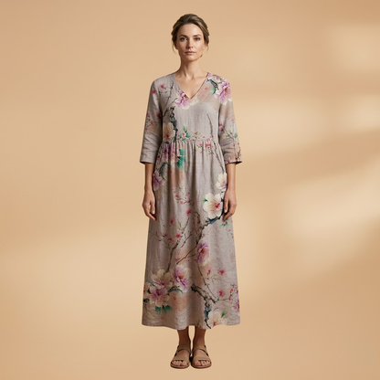 Olivia | Dame sommerkjole med blomsterprint og V hals