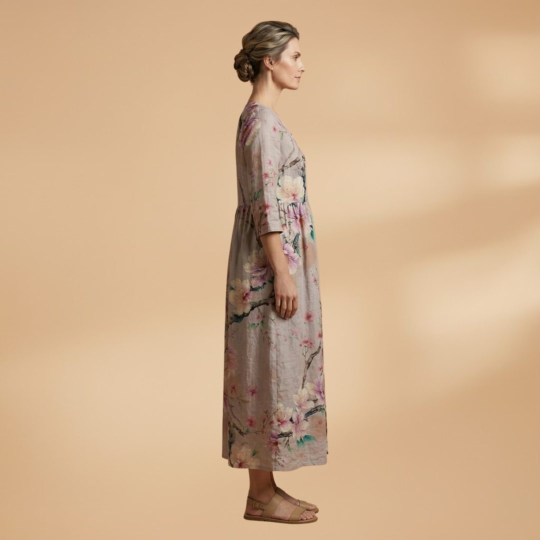 Olivia | Dame sommerkjole med blomsterprint og V hals