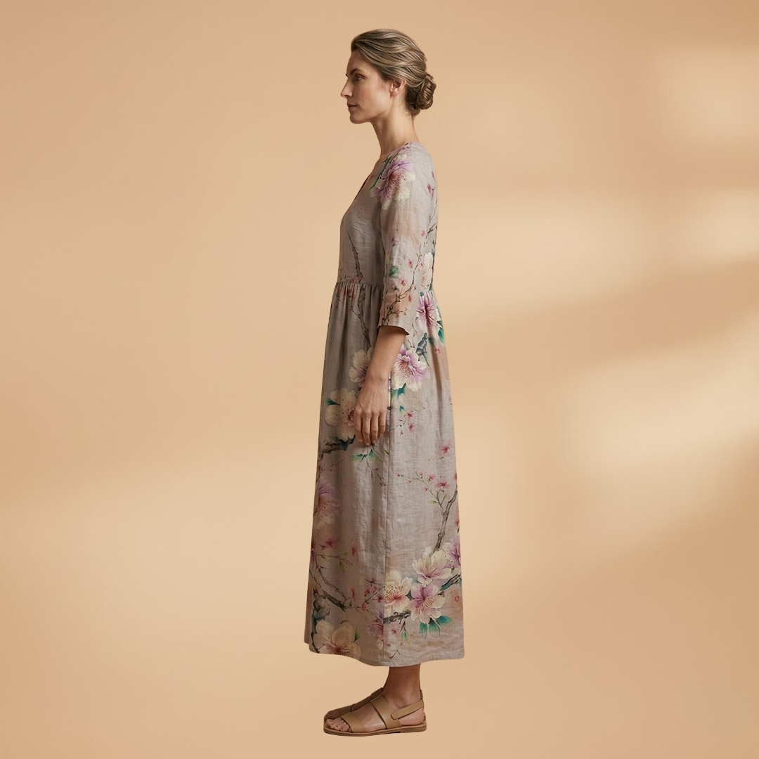 Olivia | Dame sommerkjole med blomsterprint og V hals