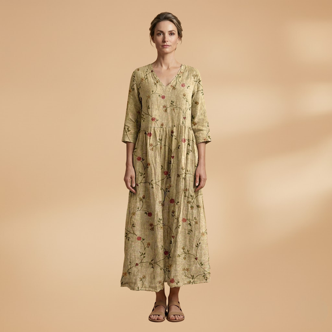 Olivia | Dame sommerkjole med blomsterprint og V hals
