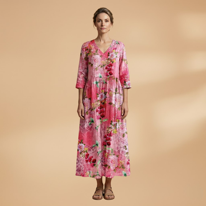 Olivia | Dame sommerkjole med blomsterprint og V hals