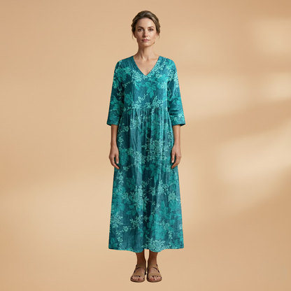 Olivia | Dame sommerkjole med blomsterprint og V hals