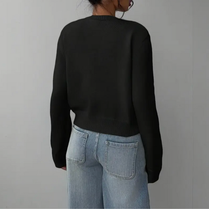 Elvira | Kort strikcardigan med knapper og rund hals