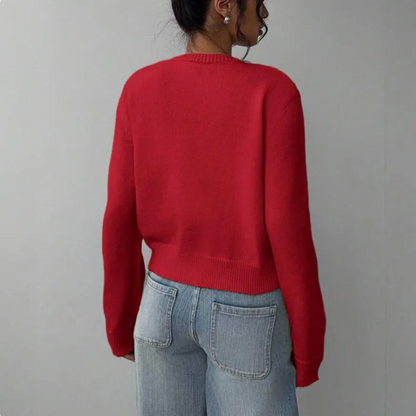 Elvira | Kort strikcardigan med knapper og rund hals