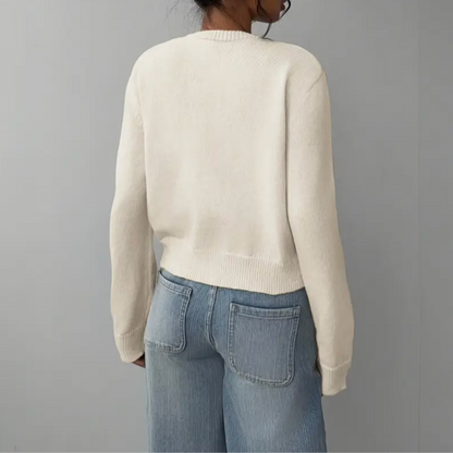 Elvira | Kort strikcardigan med knapper og rund hals