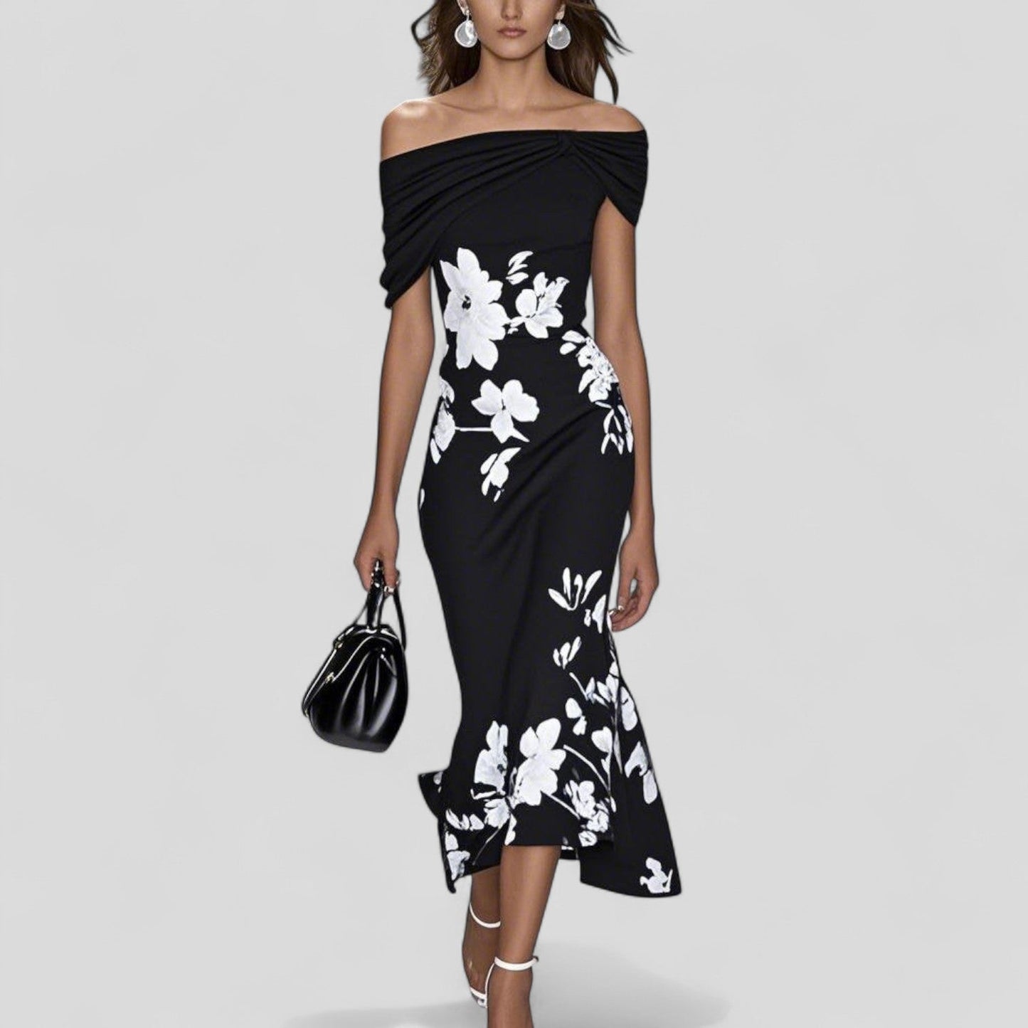 Aveline | Midi Kjole til Damer med Blomstermønster og Elegant Pasform