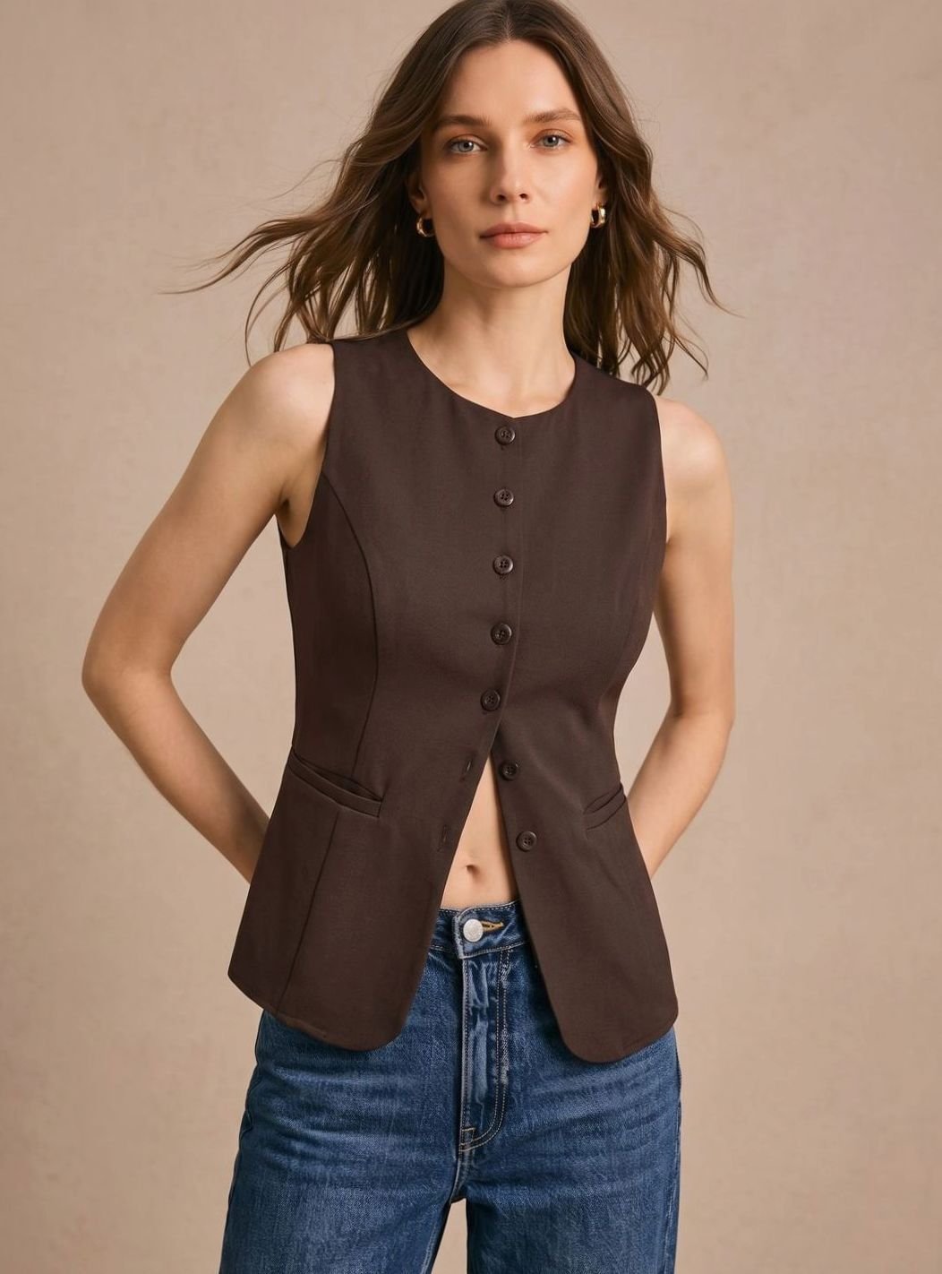 Jette | Damenweste mit Knopfleiste, elegantem Schnitt und ärmellosem Design