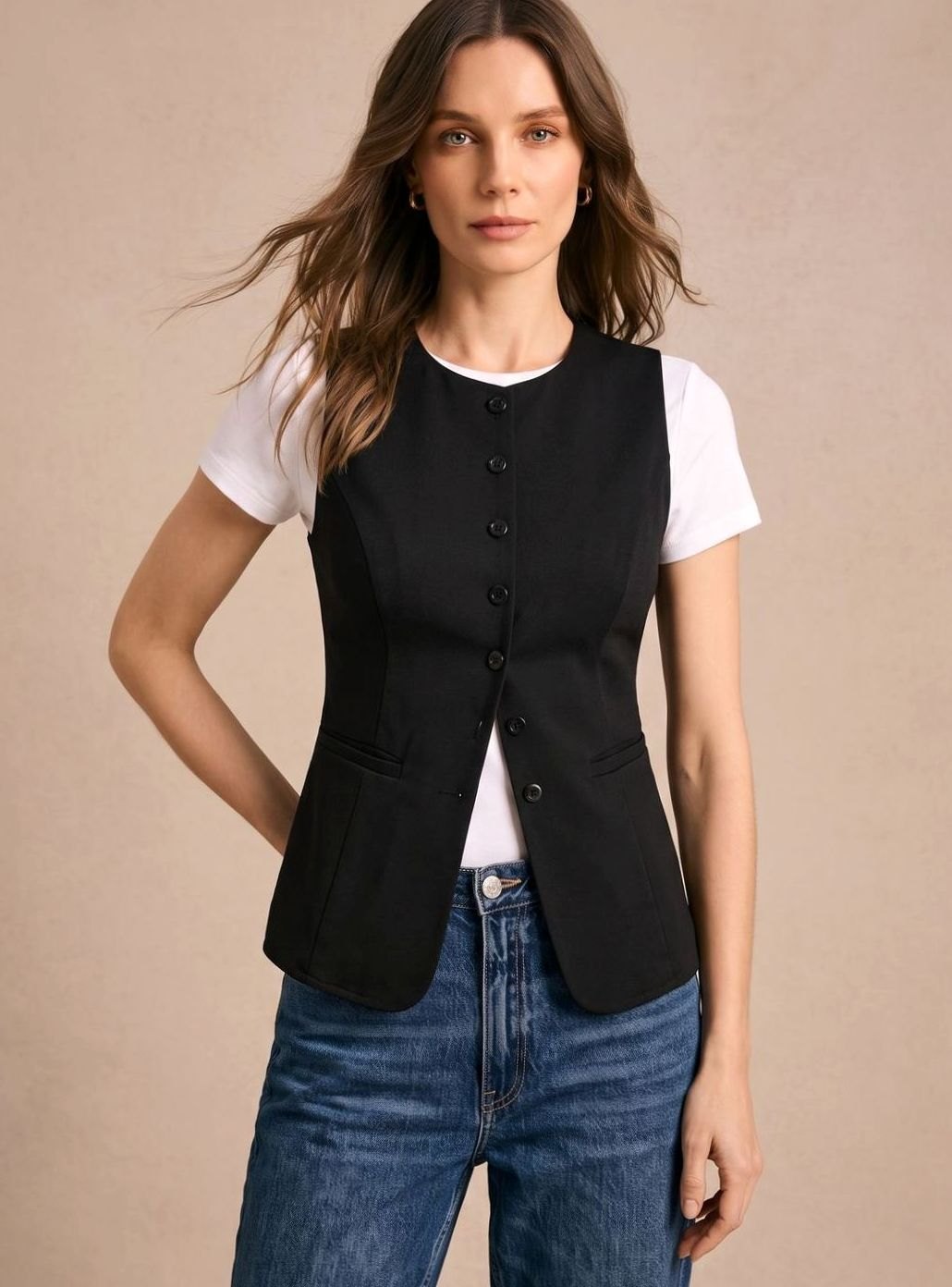 Jette | Damenweste mit Knopfleiste, elegantem Schnitt und ärmellosem Design