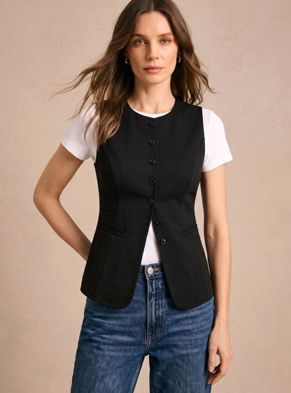 Jette | Damenweste mit Knopfleiste, elegantem Schnitt und ärmellosem Design