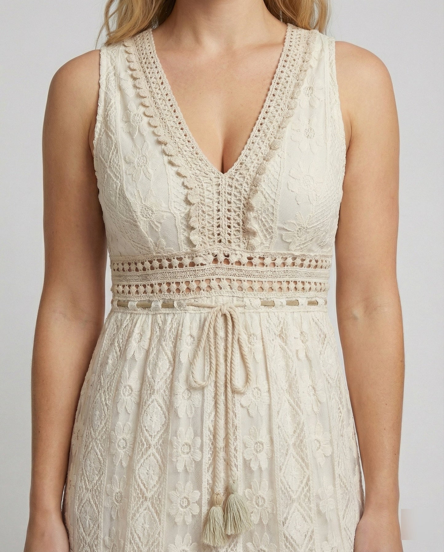 Anette | Boho maxikjole til sommer med blonde