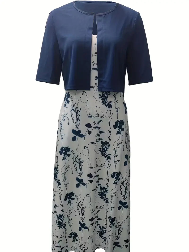 Asta | Dame elegant kjolesæt med blomsterprint og kort jakke