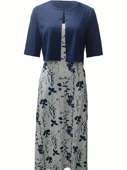 Asta | Dame elegant kjolesæt med blomsterprint og kort jakke