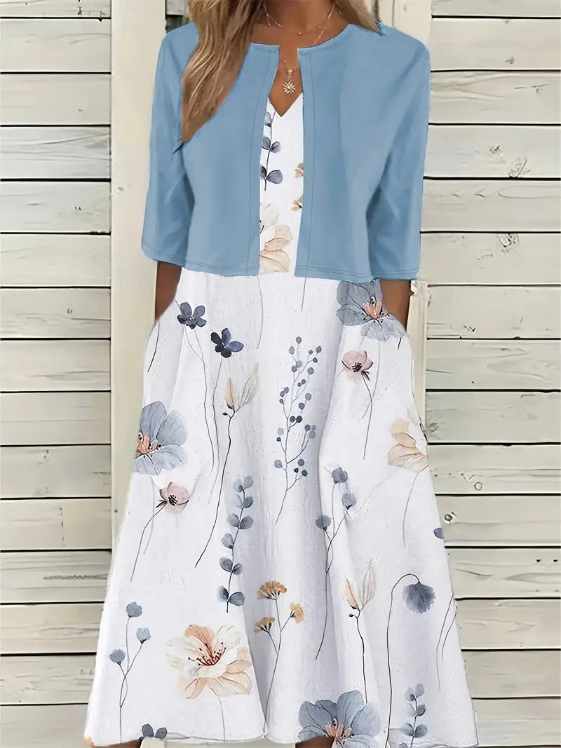 Asta | Dame elegant kjolesæt med blomsterprint og kort jakke