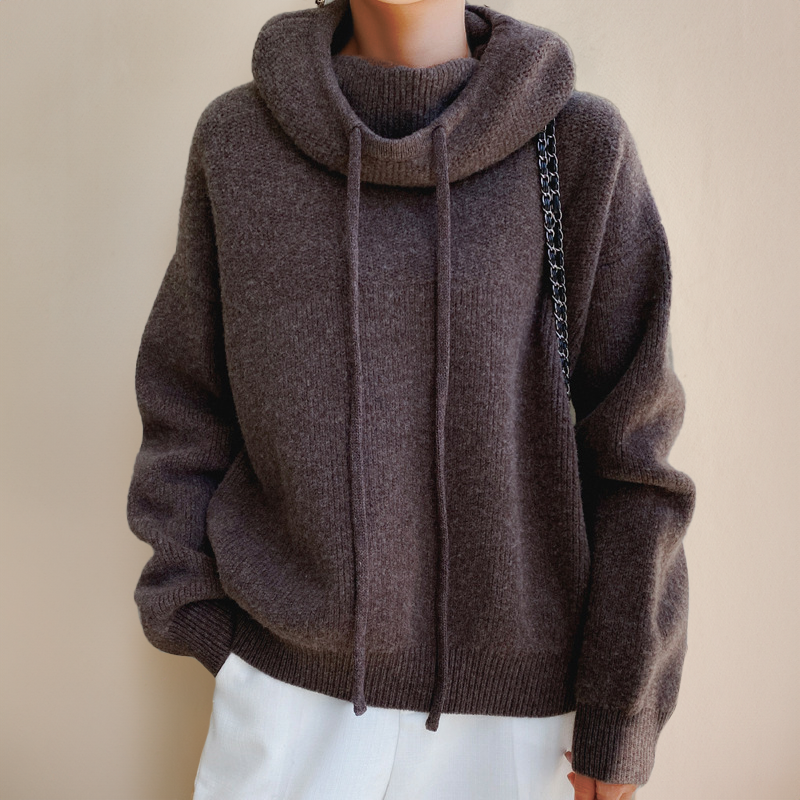 Esther | Dame oversized pullover med hætte og ståkrave