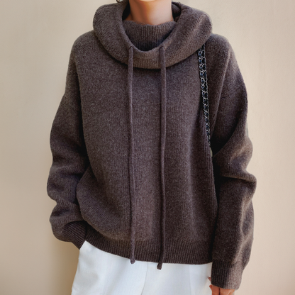 Esther | Dame oversized pullover med hætte og ståkrave