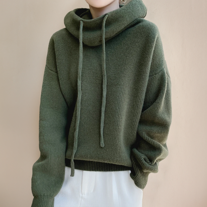Esther | Dame oversized pullover med hætte og ståkrave
