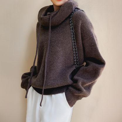 Esther | Dame oversized pullover med hætte og ståkrave