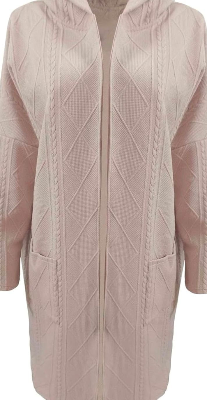 Freja | Langer Strickcardigan für Damen aus Baumwollmischung mit Kapuze für die Übergangszeit
