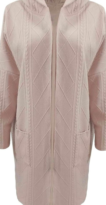 Freja | Langer Strickcardigan für Damen aus Baumwollmischung mit Kapuze für die Übergangszeit