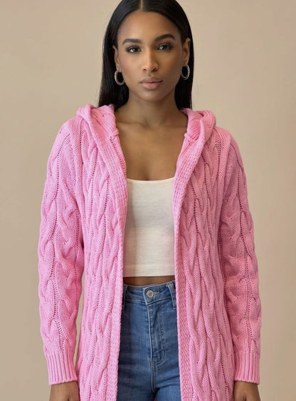 Freja | Langer Strickcardigan für Damen aus Baumwollmischung mit Kapuze für die Übergangszeit