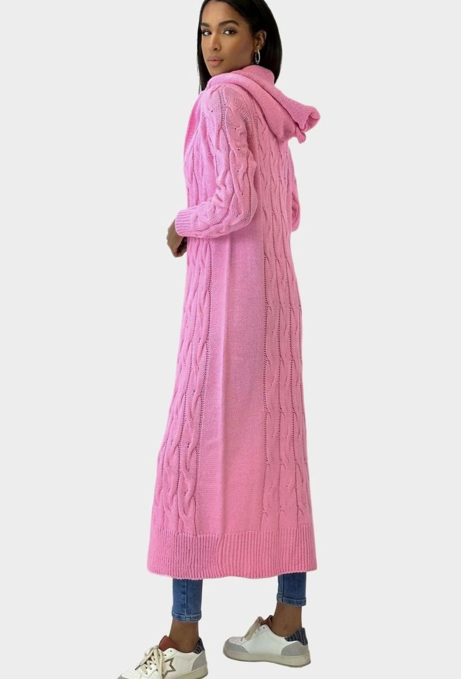 Freja | Langer Strickcardigan für Damen aus Baumwollmischung mit Kapuze für die Übergangszeit