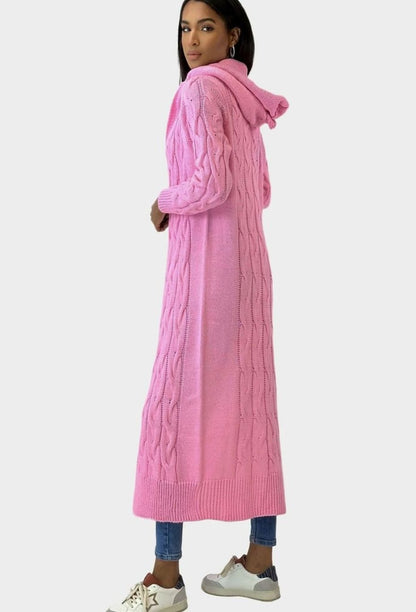 Freja | Langer Strickcardigan für Damen aus Baumwollmischung mit Kapuze für die Übergangszeit