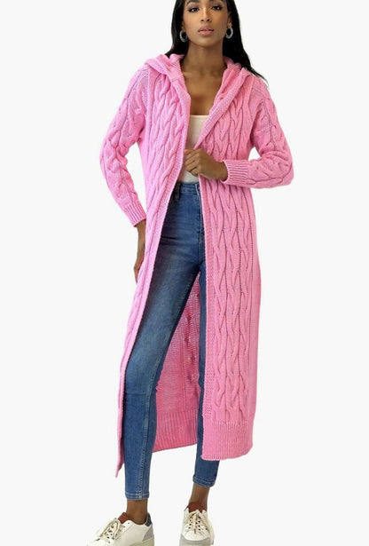 Freja | Langer Strickcardigan für Damen aus Baumwollmischung mit Kapuze für die Übergangszeit