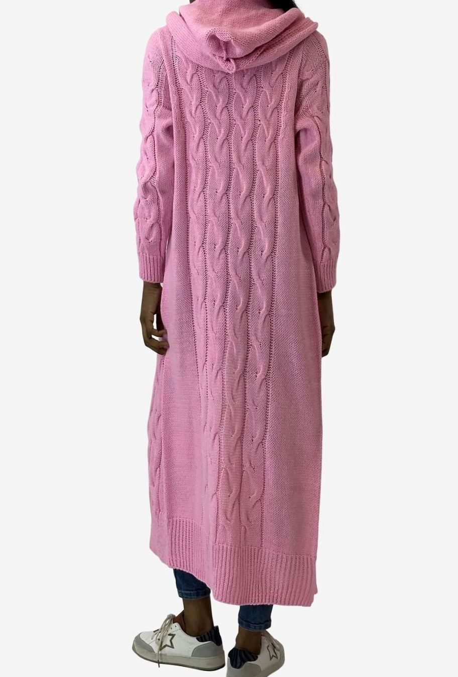 Freja | Langer Strickcardigan für Damen aus Baumwollmischung mit Kapuze für die Übergangszeit
