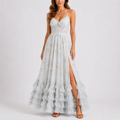 Victoria | Damen-Maxikleid mit Blumenprint und Korsettpassform