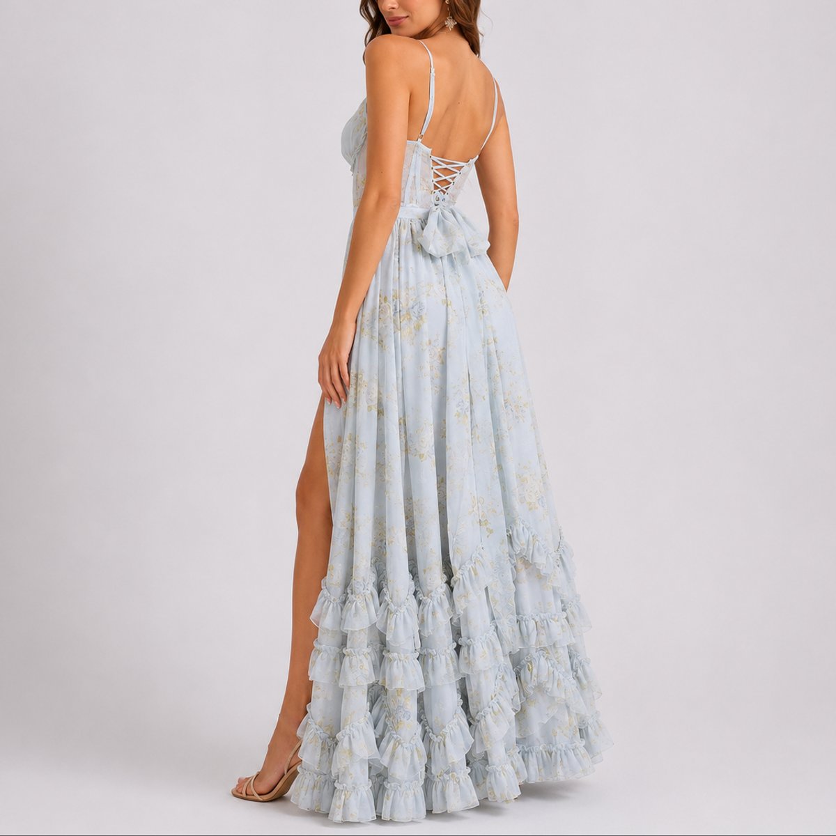 Victoria | Damen-Maxikleid mit Blumenprint und Korsettpassform