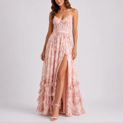 Victoria | Damen-Maxikleid mit Blumenprint und Korsettpassform