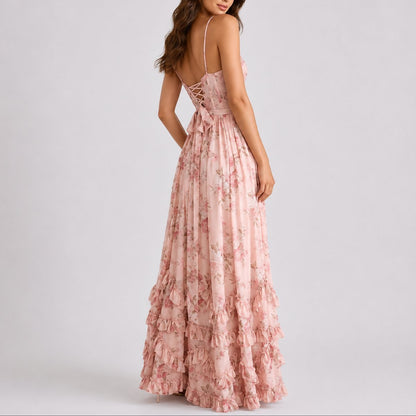 Victoria | Damen-Maxikleid mit Blumenprint und Korsettpassform