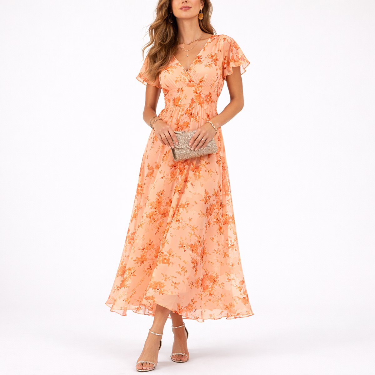 Olivia | Damen-Maxikleid mit Blumenprint und fließendem V-Ausschnitt