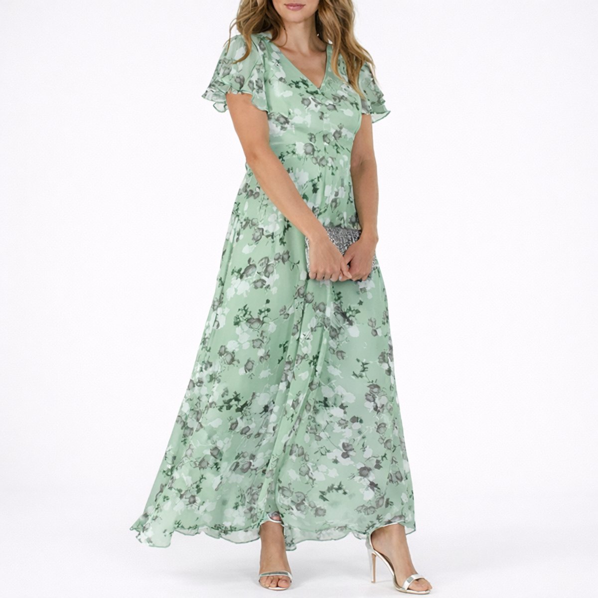 Olivia | Damen-Maxikleid mit Blumenprint und fließendem V-Ausschnitt